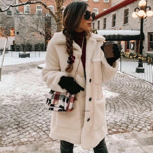 Zara Jackets & Blazers - Zara Fleece Sherpa Shearling Teddy Coat Jacket Faux Fur White Ecru Sz Medium